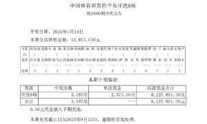 瓦纳默主胜爆4倍冷门 足彩任九开3197注2573元